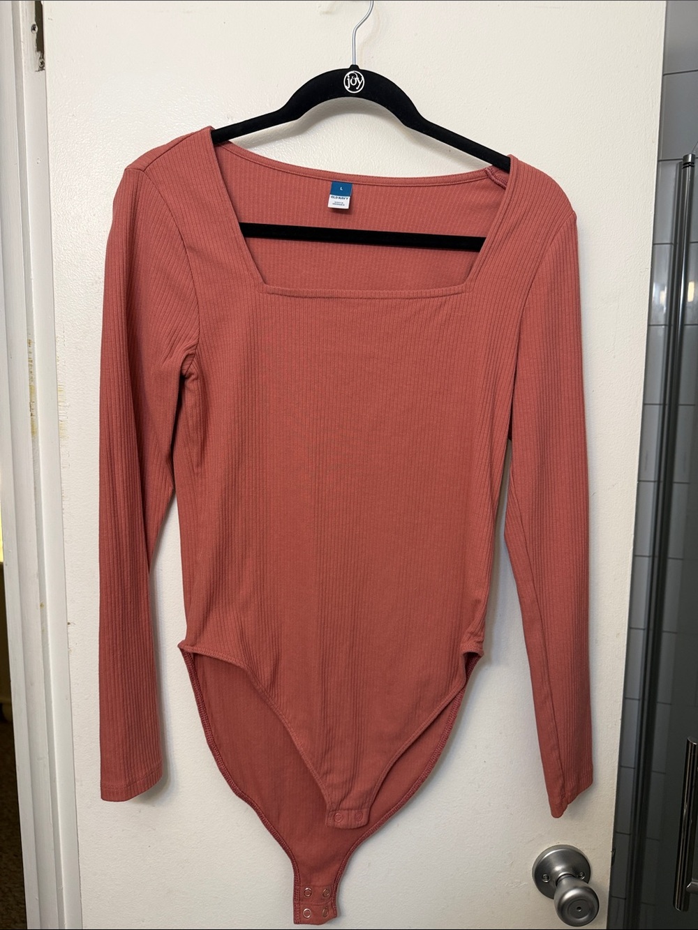 Old Navy Ribbed Square Neck Long Sleeve Bodysuit - Rusty Rose